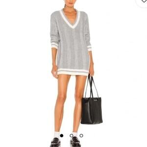 Revolve Superdown Grey Cable Knit Sweater Dress Womens M V Neck Preppy Academia